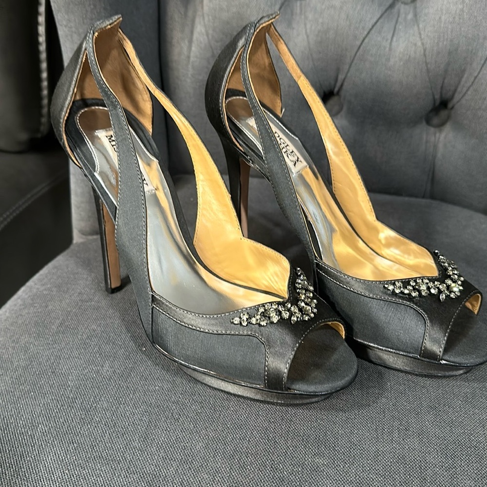 BADGLEY MISHKA embellished peep toe heels (worn once)